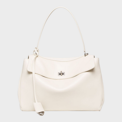 Lidia bolso de piel minimalista blanco con herrajes plateados