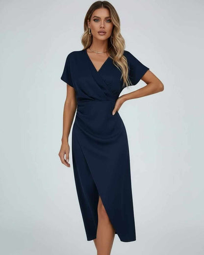 Lola vestido midi cruzado azul marino