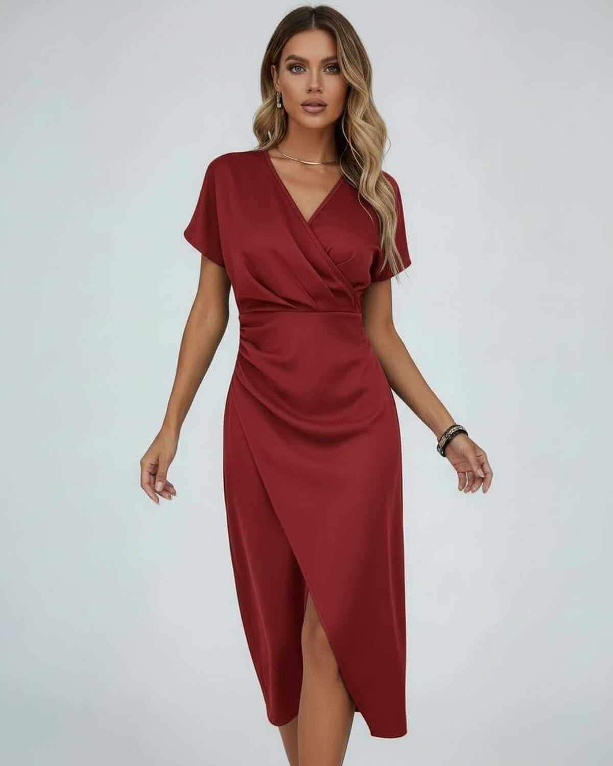 Lola vestido midi cruzado rojo