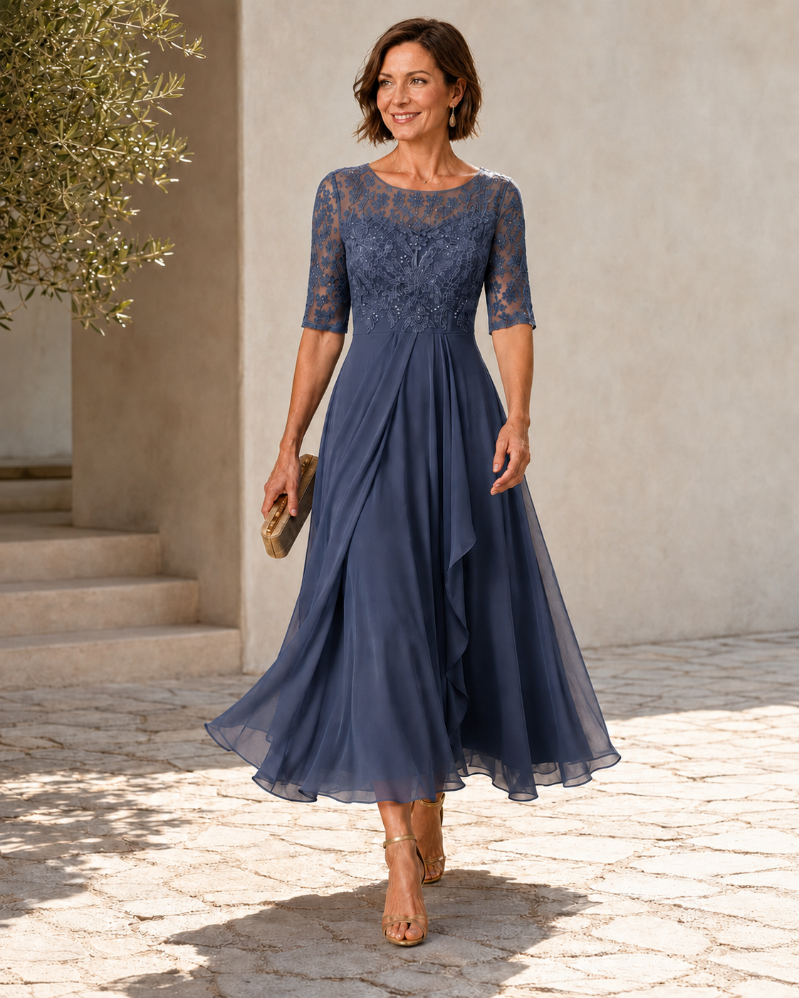 Loreto vestido midi de encaje azul