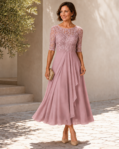 Loreto vestido midi de encaje rosa