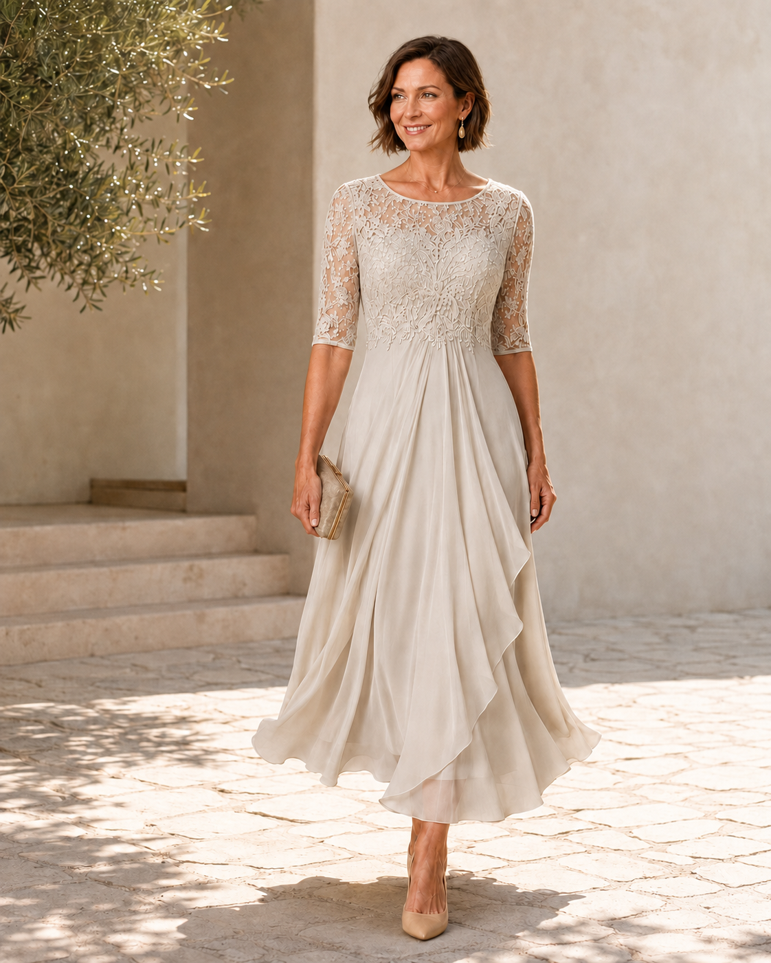 Loreto vestido midi de encaje blanco