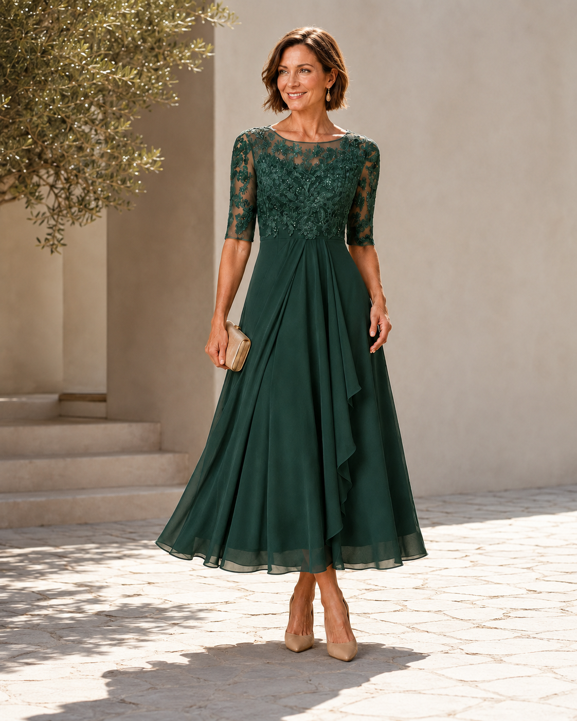 Loreto vestido midi de encaje verde