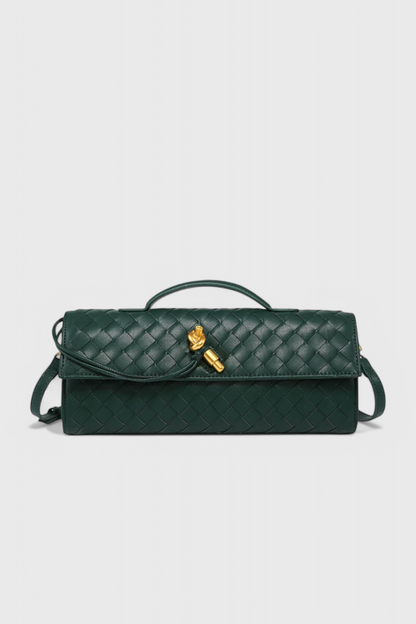 Melania bolso clutch con nudo dorado verde