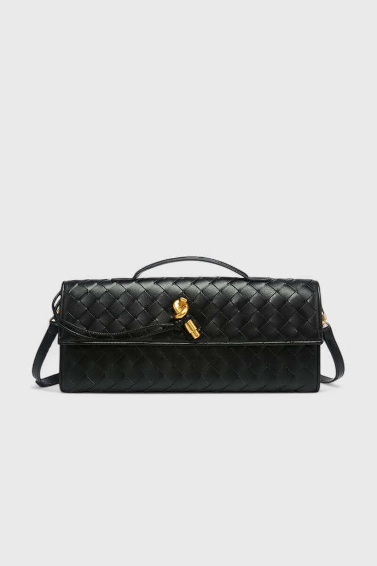 Melania bolso clutch con nudo dorado negro