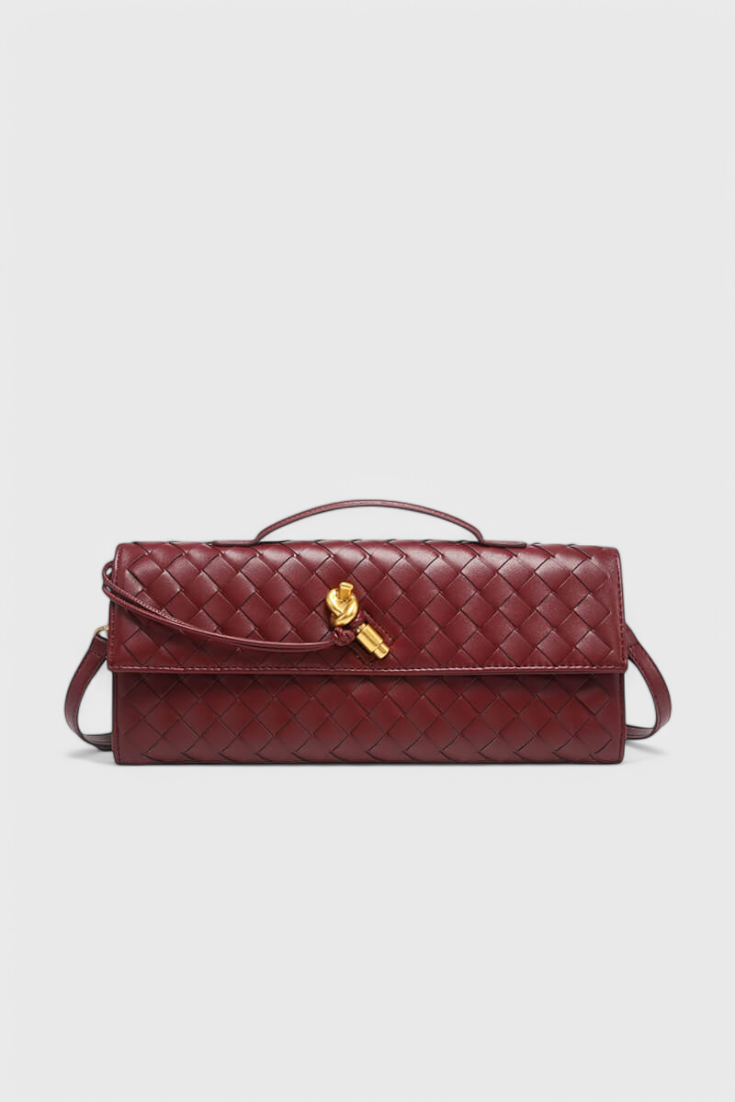 Melania bolso clutch con nudo dorado burdeos