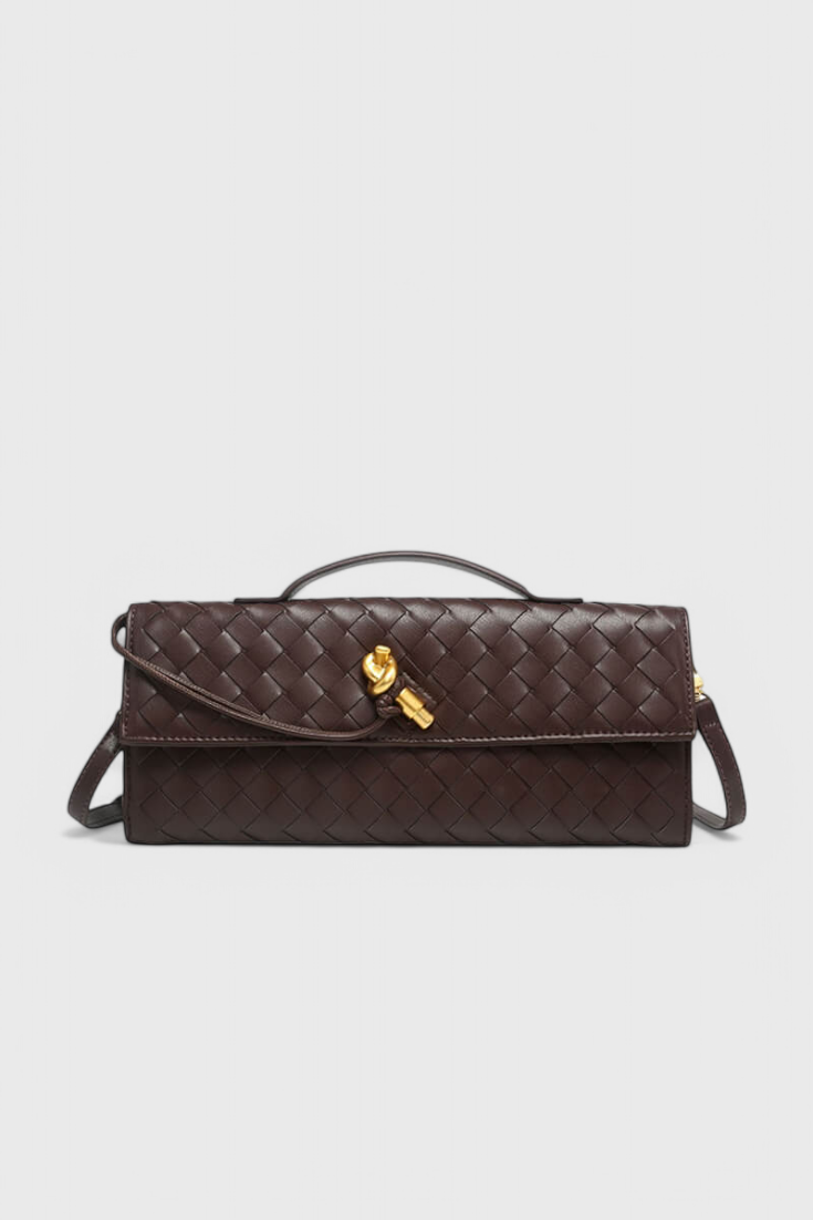Melania bolso clutch con nudo dorado café