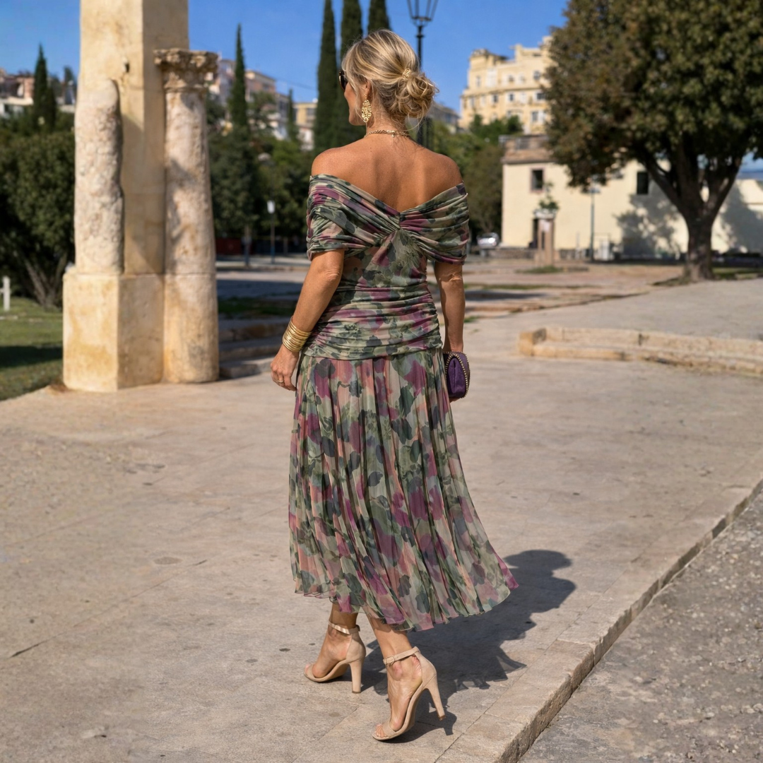 Vestido Micaela estampado verde, vista de espalda