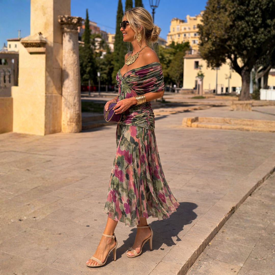 Vestido Micaela estampado verde, de cuerpo entero
