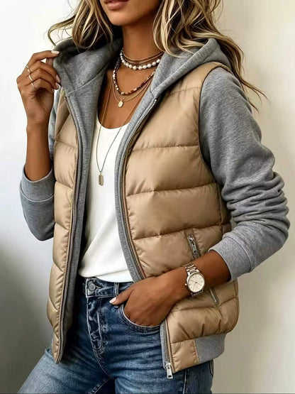 Nina chaqueta acolchada bicolor beige y gris
