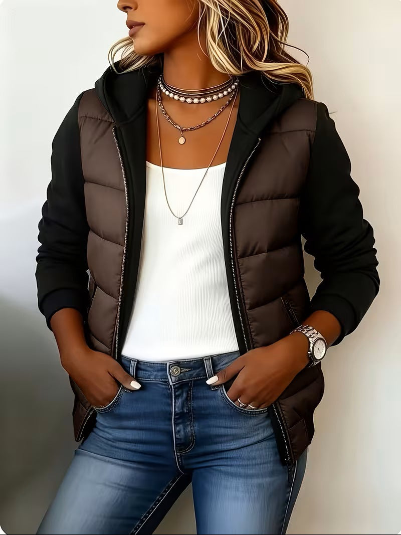 Nina chaqueta acolchada bicolor marrón y negro