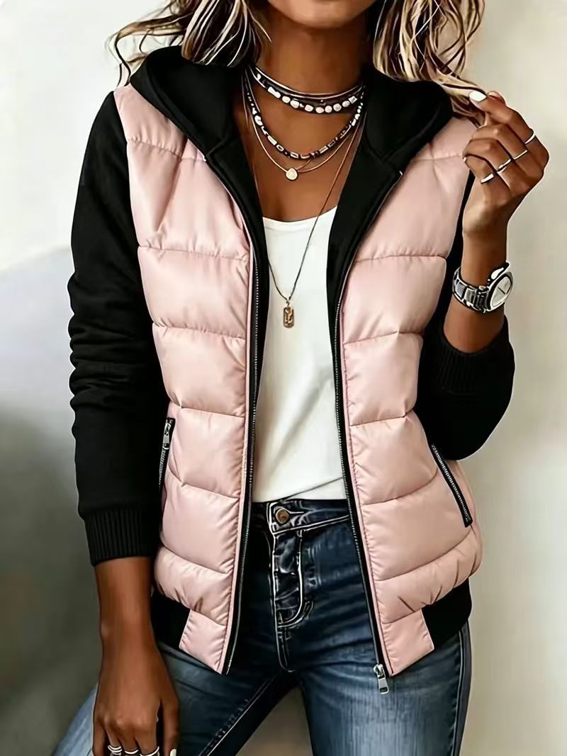 Nina chaqueta acolchada bicolor rosa y negro