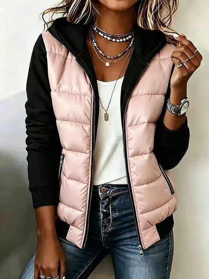 Nina chaqueta acolchada bicolor rosa y negro