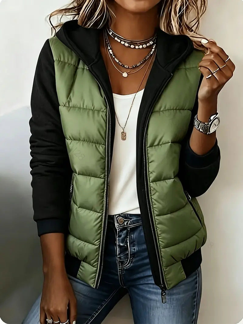 Nina chaqueta acolchada bicolor verde oliva y negro
