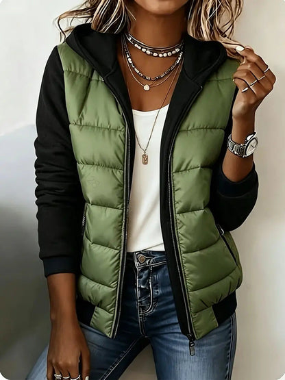 Nina chaqueta acolchada bicolor verde oliva y negro