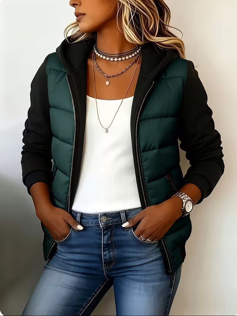 Nina chaqueta acolchada bicolor verde oscuro y negro