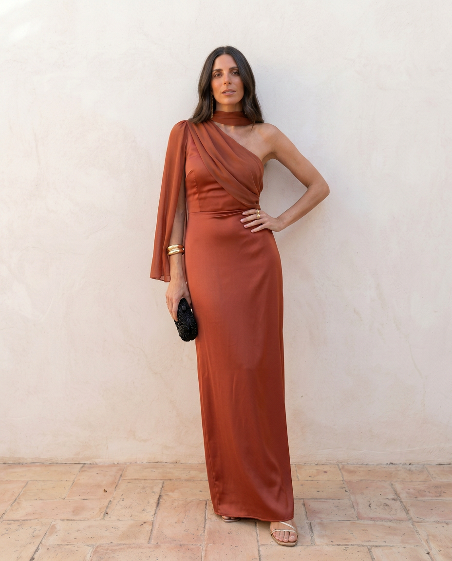 Vestido Noa terracota, vista de cuerpo entero