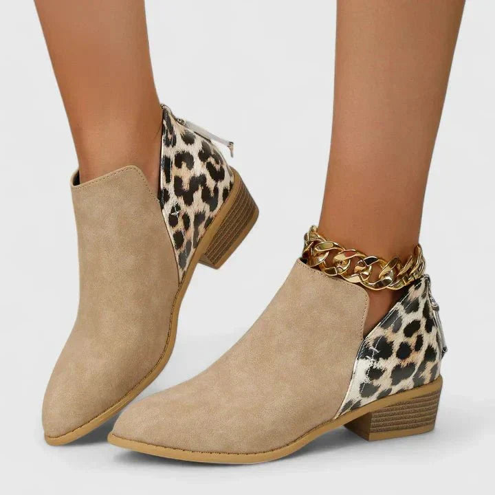 Rosa botines caqui con detalle leopardo