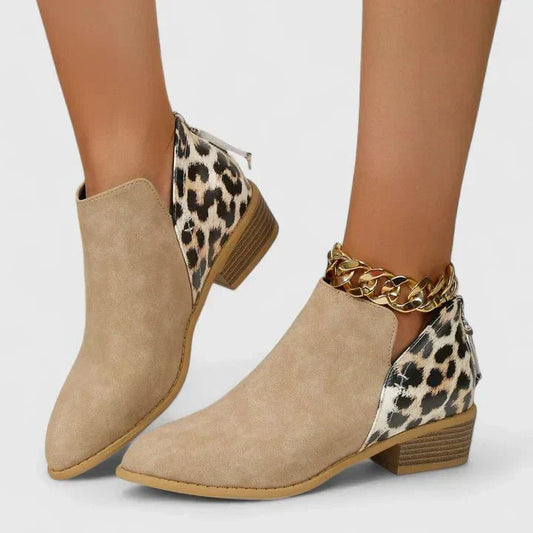 Rosa botines caqui con detalle leopardo