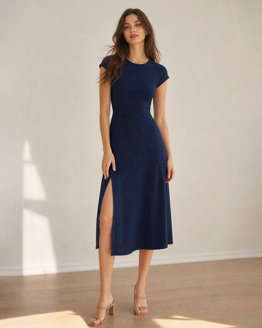 Nadia vestido midi azul marino espalda abierta